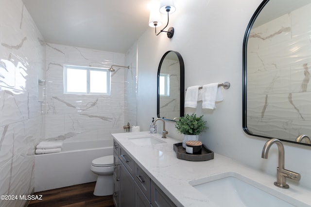 full bathroom featuring vanity, a healthy amount of sunlight, and toilet