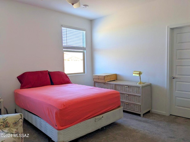 bedroom with dark carpet