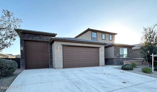 prairie-style house with a garage