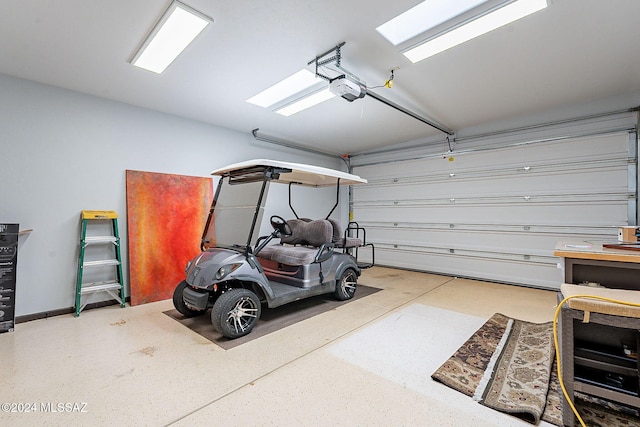 garage with a garage door opener