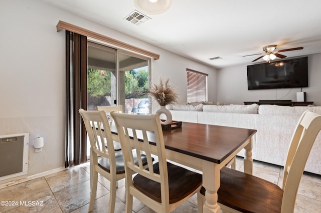 dining area with ceiling fan