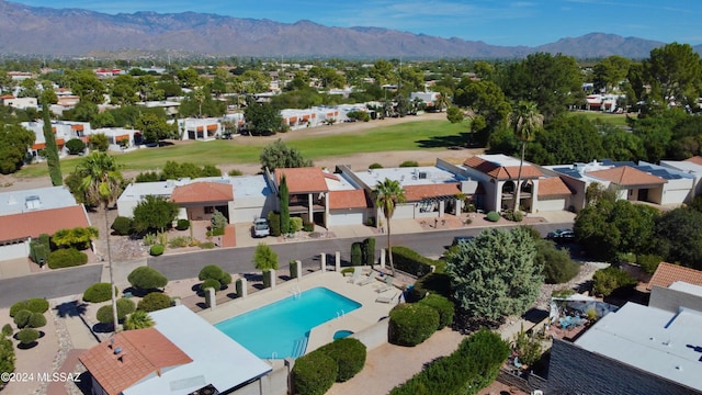 aerial view featuring a residential view and a mountain view