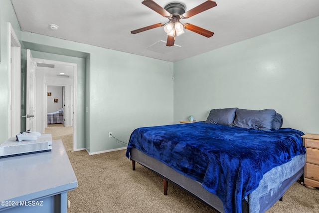 bedroom featuring carpet and ceiling fan