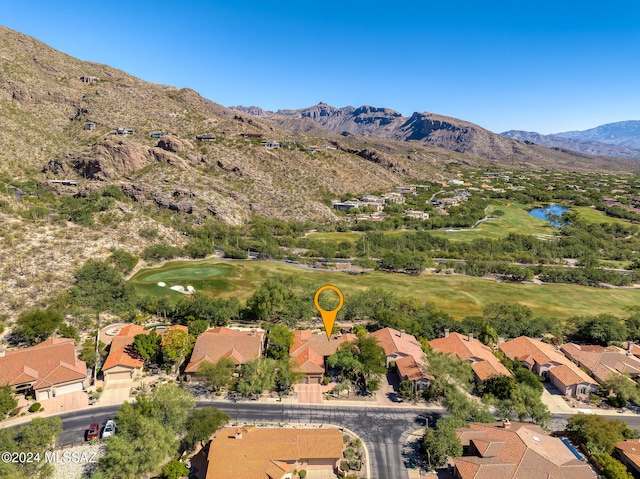 drone / aerial view featuring a mountain view