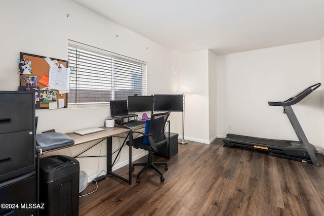 office area featuring dark hardwood / wood-style floors