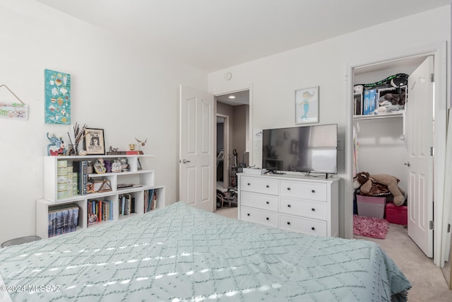 bedroom with light carpet