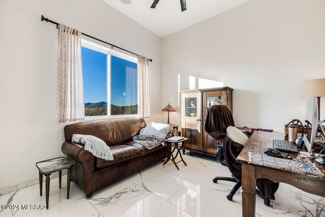 home office with ceiling fan