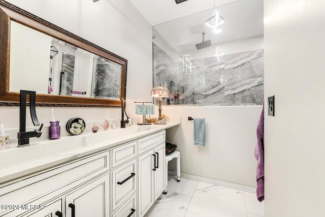 bathroom featuring vanity and walk in shower