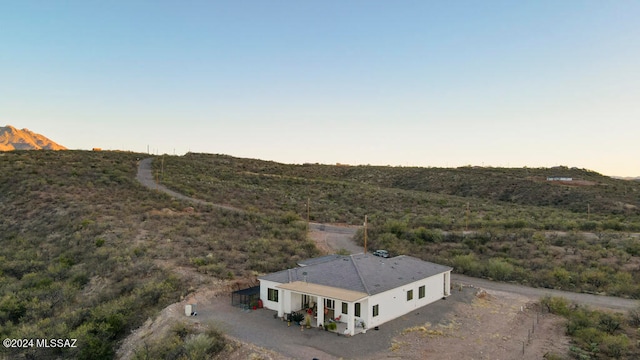 view of aerial view at dusk