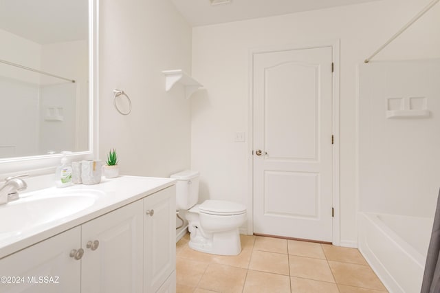 full bathroom featuring vanity, shower / bath combo, toilet, and tile patterned flooring