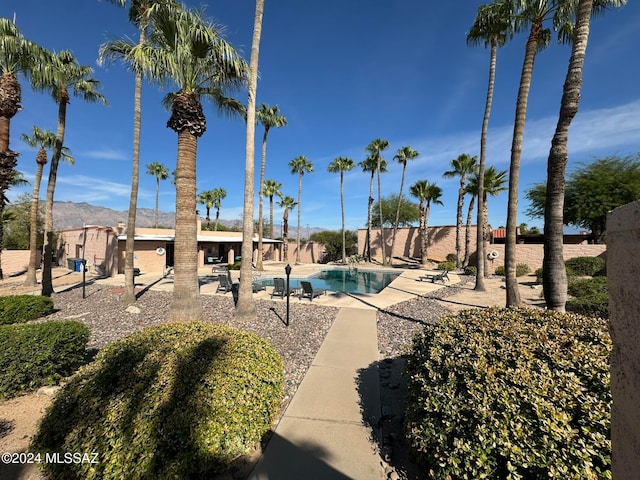 view of pool featuring a mountain view