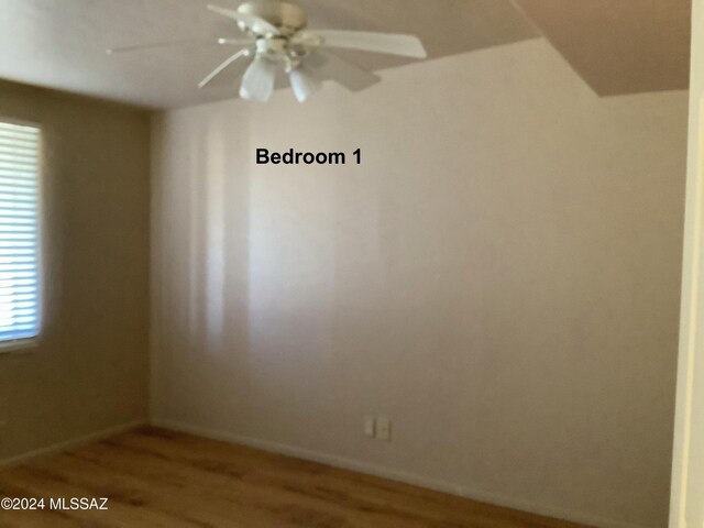 empty room with ceiling fan and hardwood / wood-style flooring