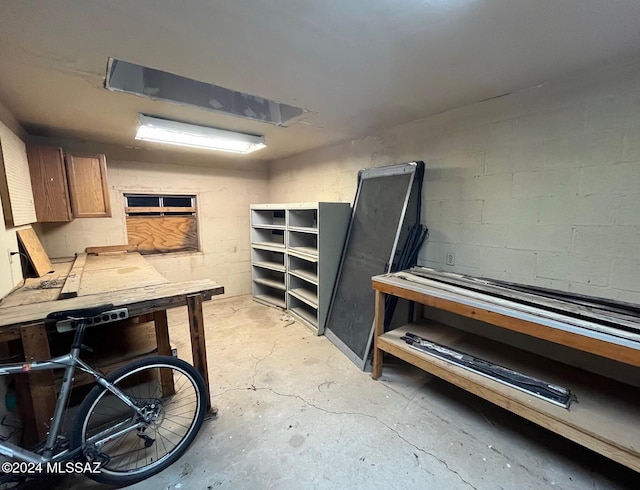 7857 W Winchester Easement, Willcox, AZ 85643 - interior space with concrete floors, a workshop area, and concrete block wall
