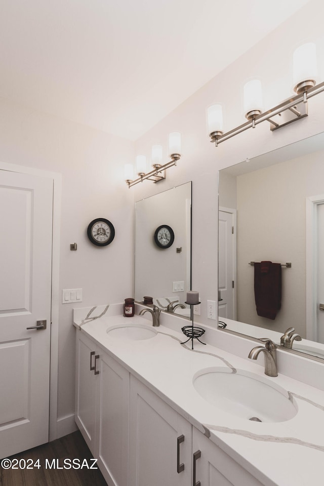 bathroom with vanity and wood-type flooring