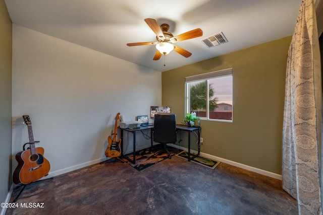 home office with ceiling fan