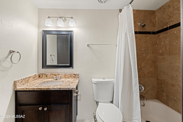 full bathroom featuring vanity, toilet, and shower / bath combo with shower curtain