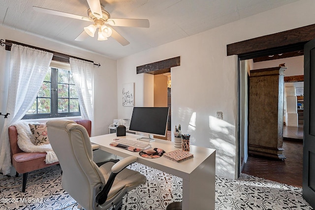 home office featuring ceiling fan