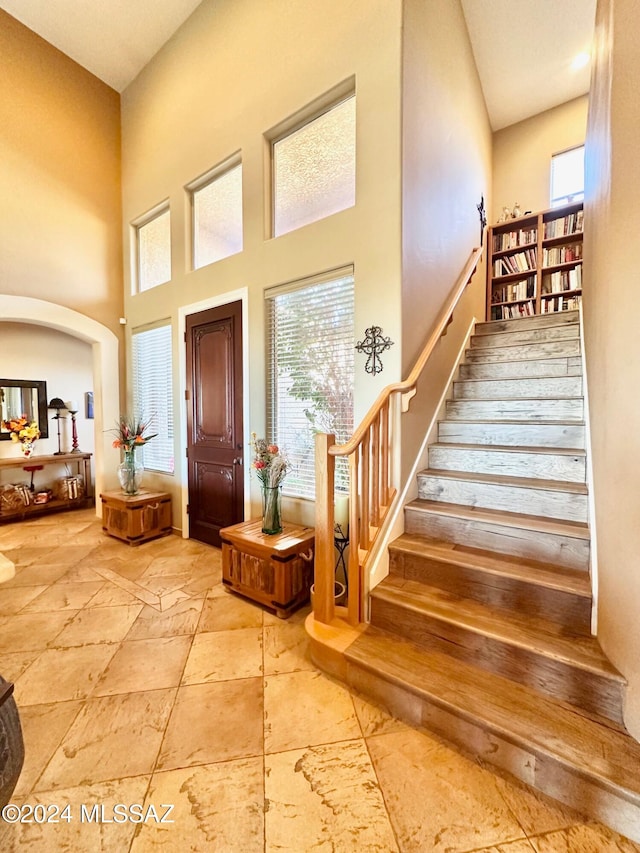 foyer featuring a healthy amount of sunlight and a high ceiling