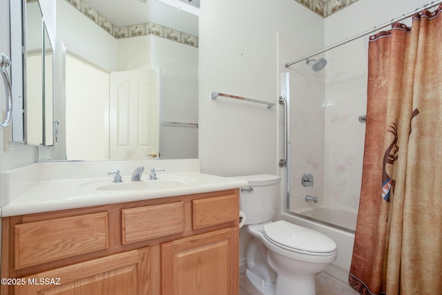 full bathroom featuring vanity, toilet, and shower / bath combo with shower curtain