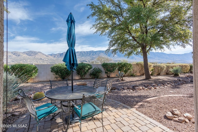 view of patio with a mountain view