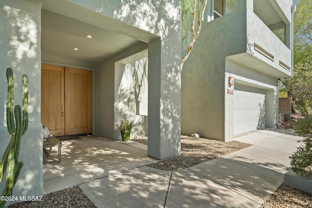 exterior space featuring a garage