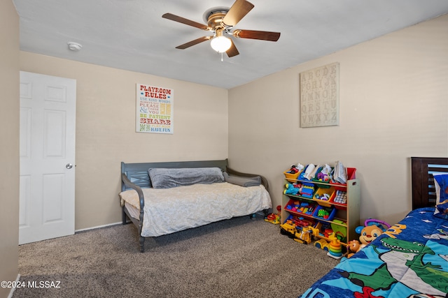 bedroom featuring carpet and ceiling fan