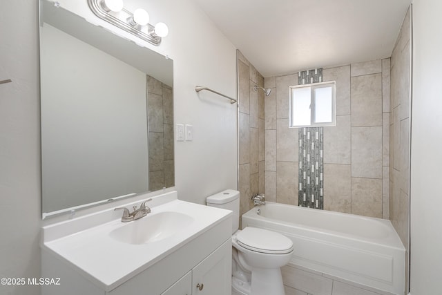bathroom featuring vanity, tile patterned flooring, toilet, and tub / shower combination