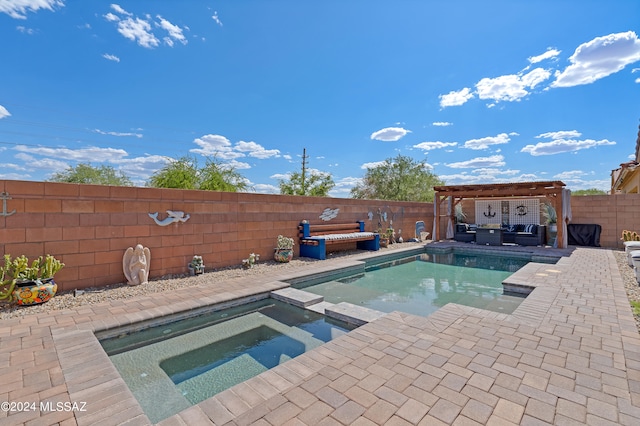 view of swimming pool with a pergola, an in ground hot tub, and a patio