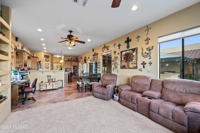 19931 S Sterling Ave, Mammoth, AZ 85618 - carpeted living room featuring ceiling fan