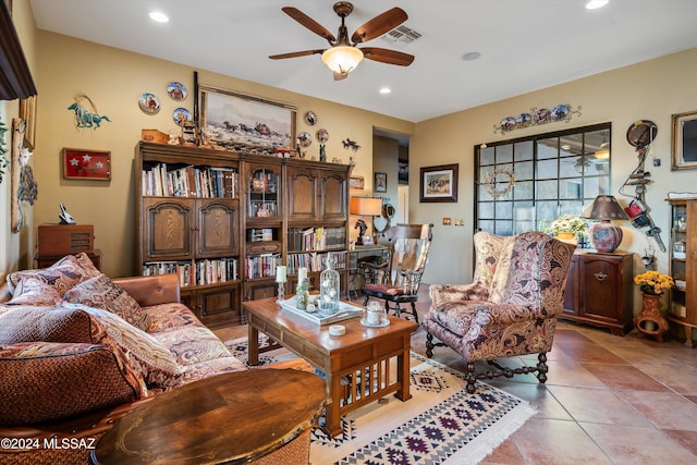 19931 S Sterling Ave, Mammoth, AZ 85618 - sitting room with ceiling fan and light tile patterned floors
