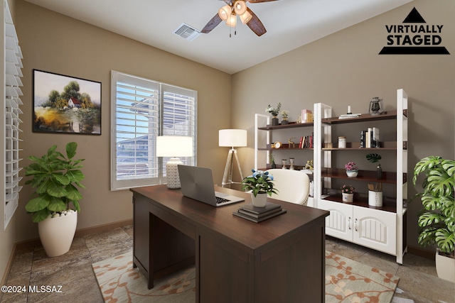 home office with ceiling fan