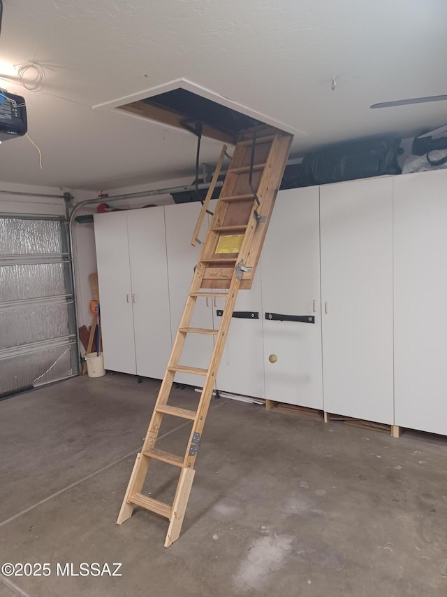 garage with a garage door opener