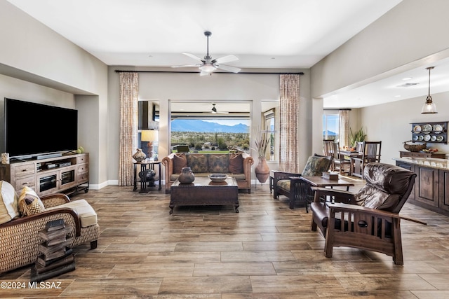 living room with ceiling fan