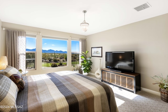 carpeted bedroom featuring multiple windows