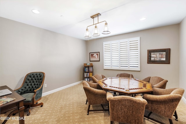 dining area with light carpet