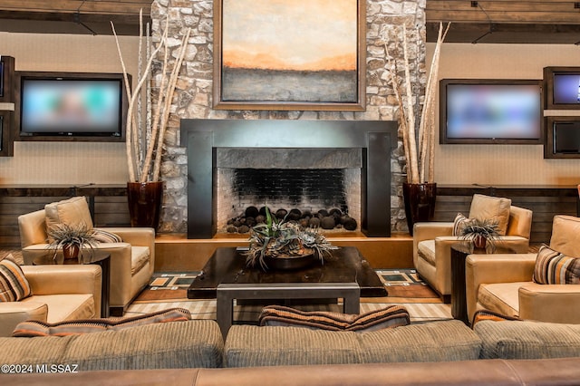 living room with hardwood / wood-style flooring