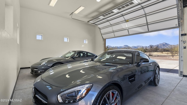 garage featuring a mountain view