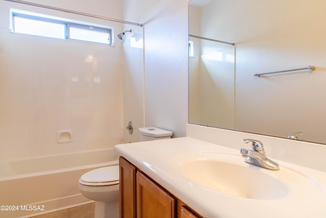 full bathroom featuring vanity, toilet, tile patterned floors, and  shower combination