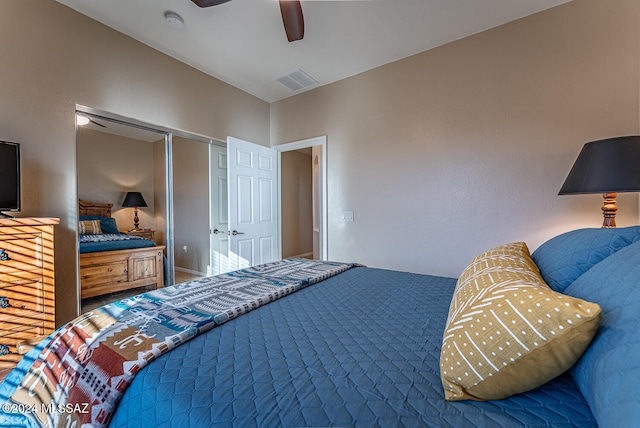 bedroom featuring a closet and ceiling fan