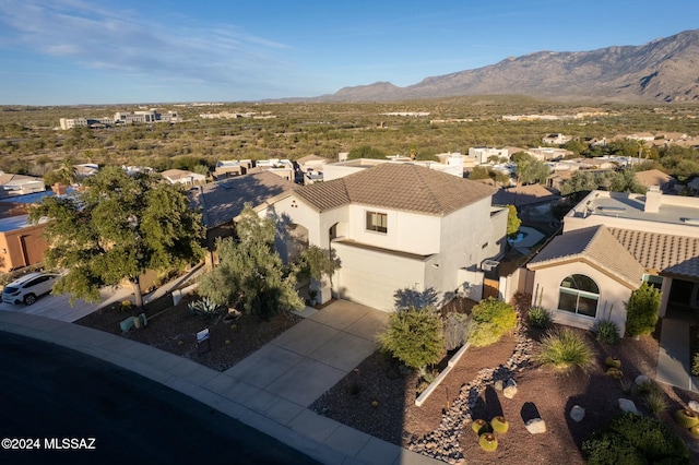 bird's eye view featuring a residential view and a mountain view