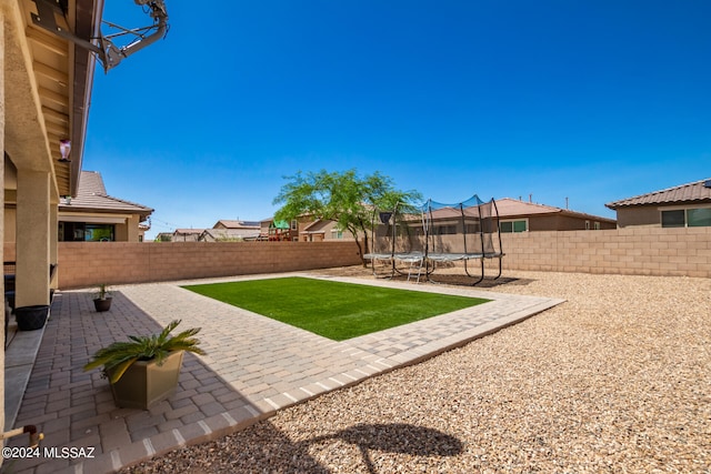 view of yard featuring a patio area and a trampoline