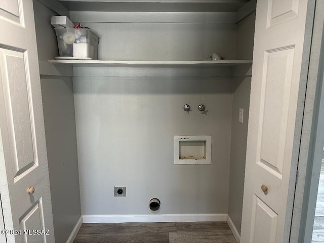 washroom featuring hookup for an electric dryer, dark wood-type flooring, and washer hookup