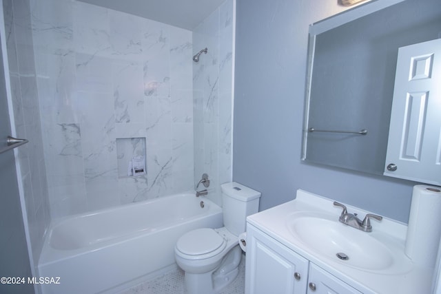 full bathroom with vanity, toilet, and tiled shower / bath combo