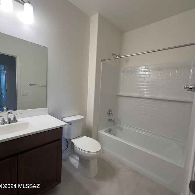 full bathroom with tile patterned floors, vanity, shower / tub combination, and toilet