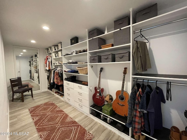 spacious closet featuring light hardwood / wood-style flooring