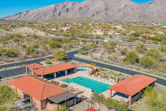 aerial view with a mountain view