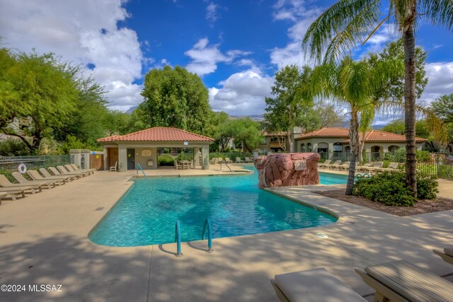 view of pool featuring a gazebo and a patio area