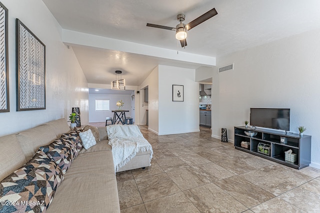 living room with ceiling fan