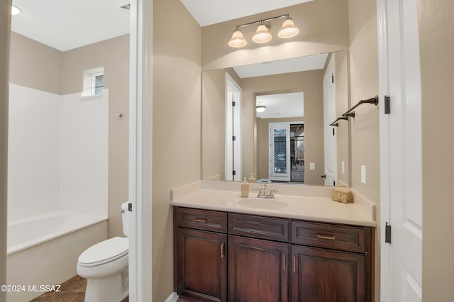 full bathroom featuring vanity, toilet, and tub / shower combination