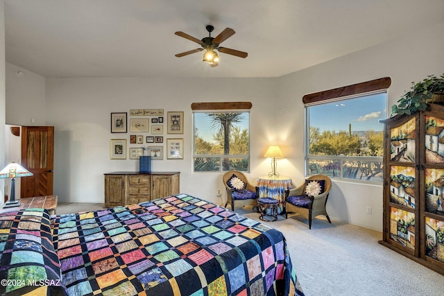 bedroom featuring carpet floors and ceiling fan